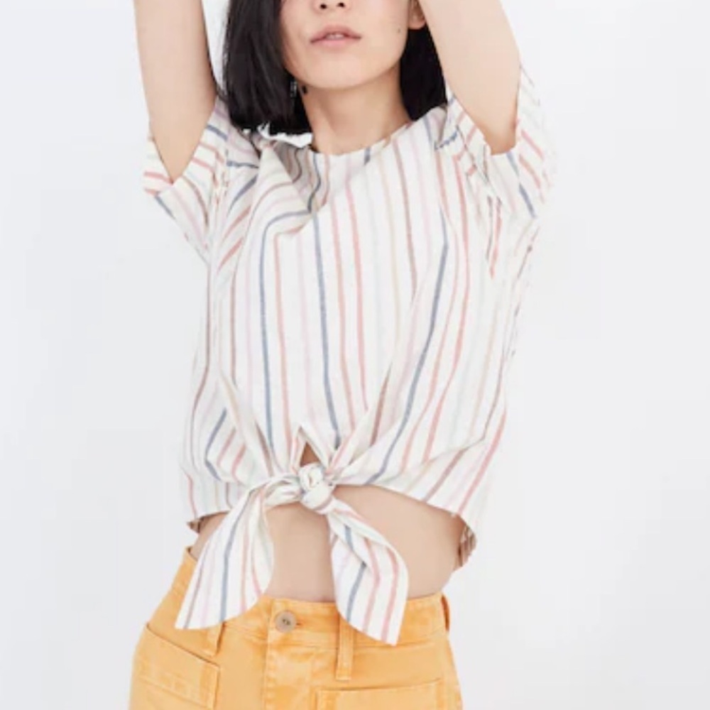 Madewell Button-Back Tie Tee in Rainbow Stripe 23941